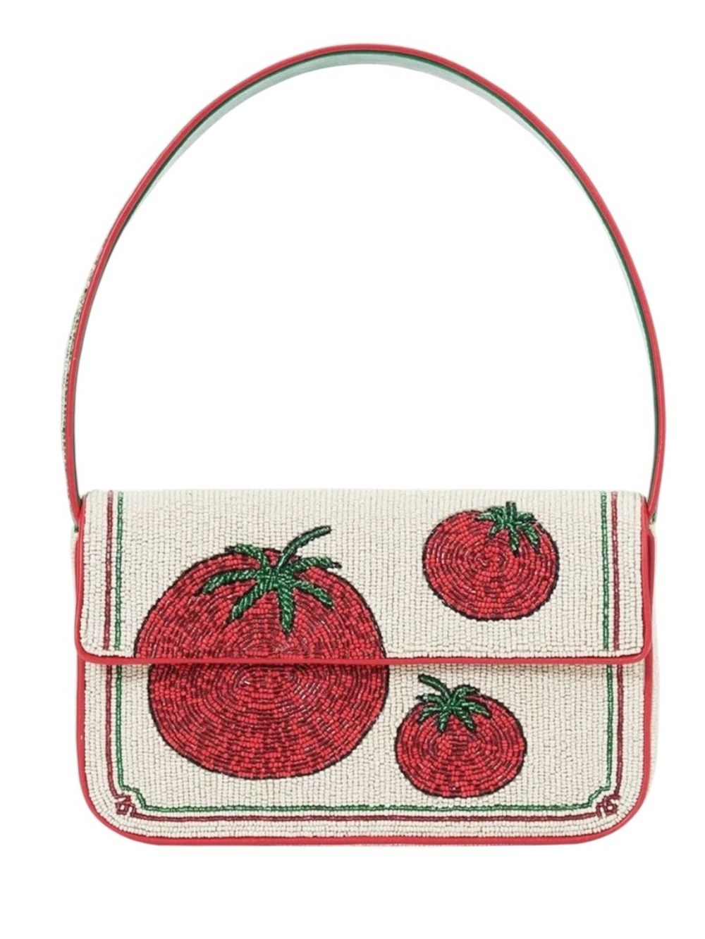 STAUd Tommy Beaded Bag Tomato Print Bag Red White Hand Beaded Designer Purse NWT